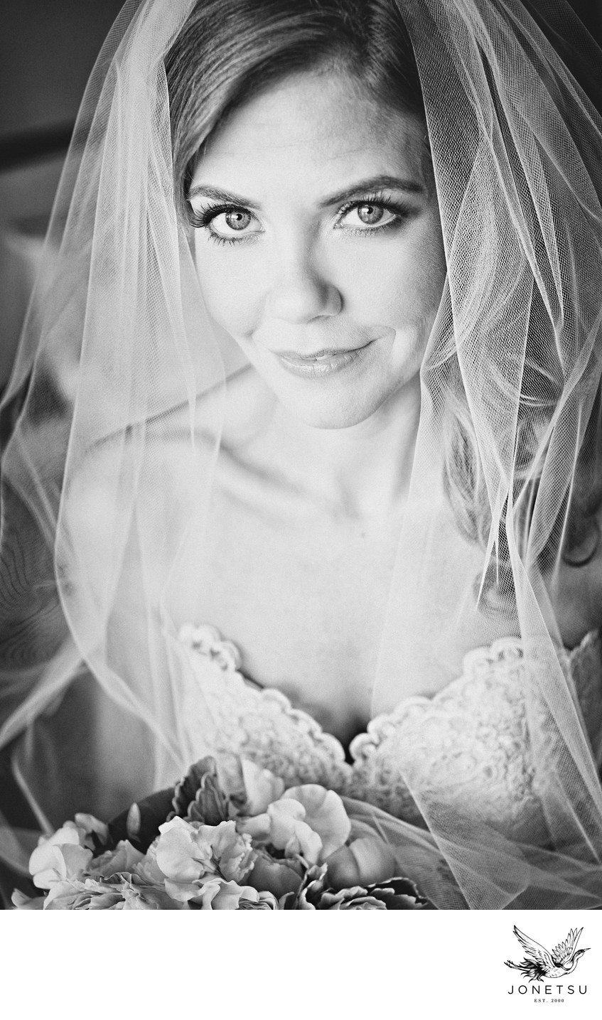 Vancouver bridal portrait black and white with veil