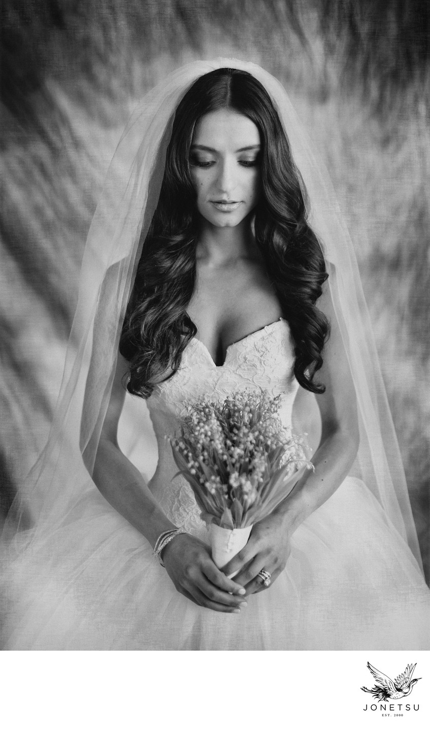 Quiet bridal portrait with classic backdrop