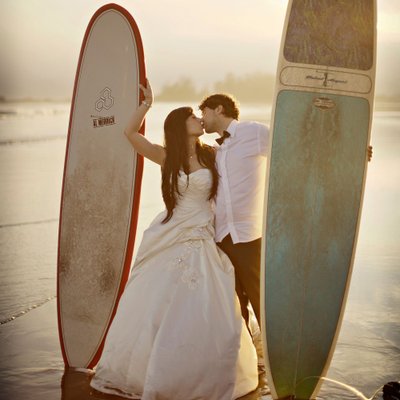 Wedding portrait for surfers in Tofino designer 