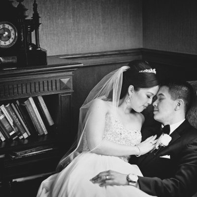 Vancouver Club wedding portrait in the library 