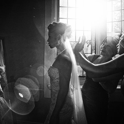 Vancouver bride getting ready backlit