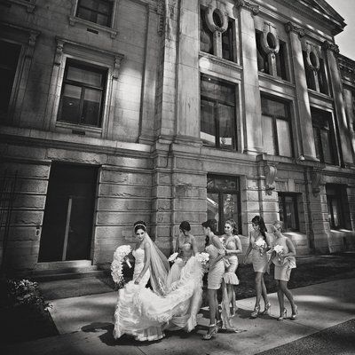 Vancouver Art Gallery wedding party and bride walking