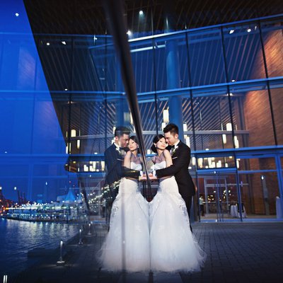 Vancouver Convention Centre wedding portrait reflection