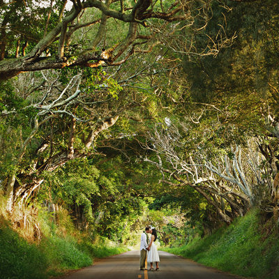 tropical destination wedding photo in the trees
