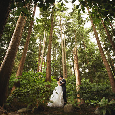 Vancouver forest wedding portrait Vera Wang