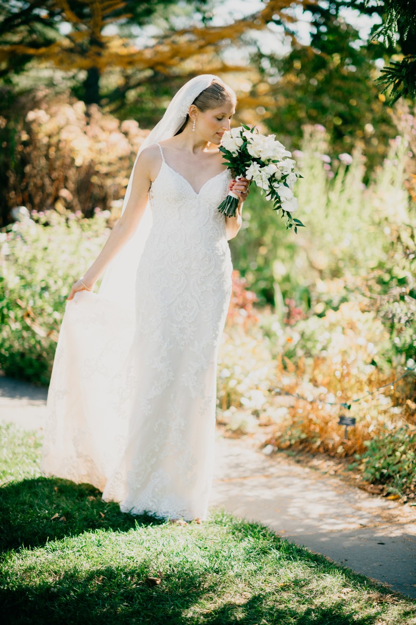 Beautiful bride at Tower Hill Botanical Garden wedding