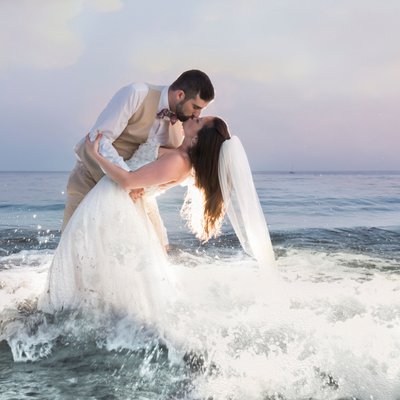 Nonantum Wedding Couple in the Ocean