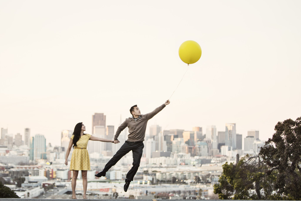 San Francisco Engagement Photographer Balloon Movie Up