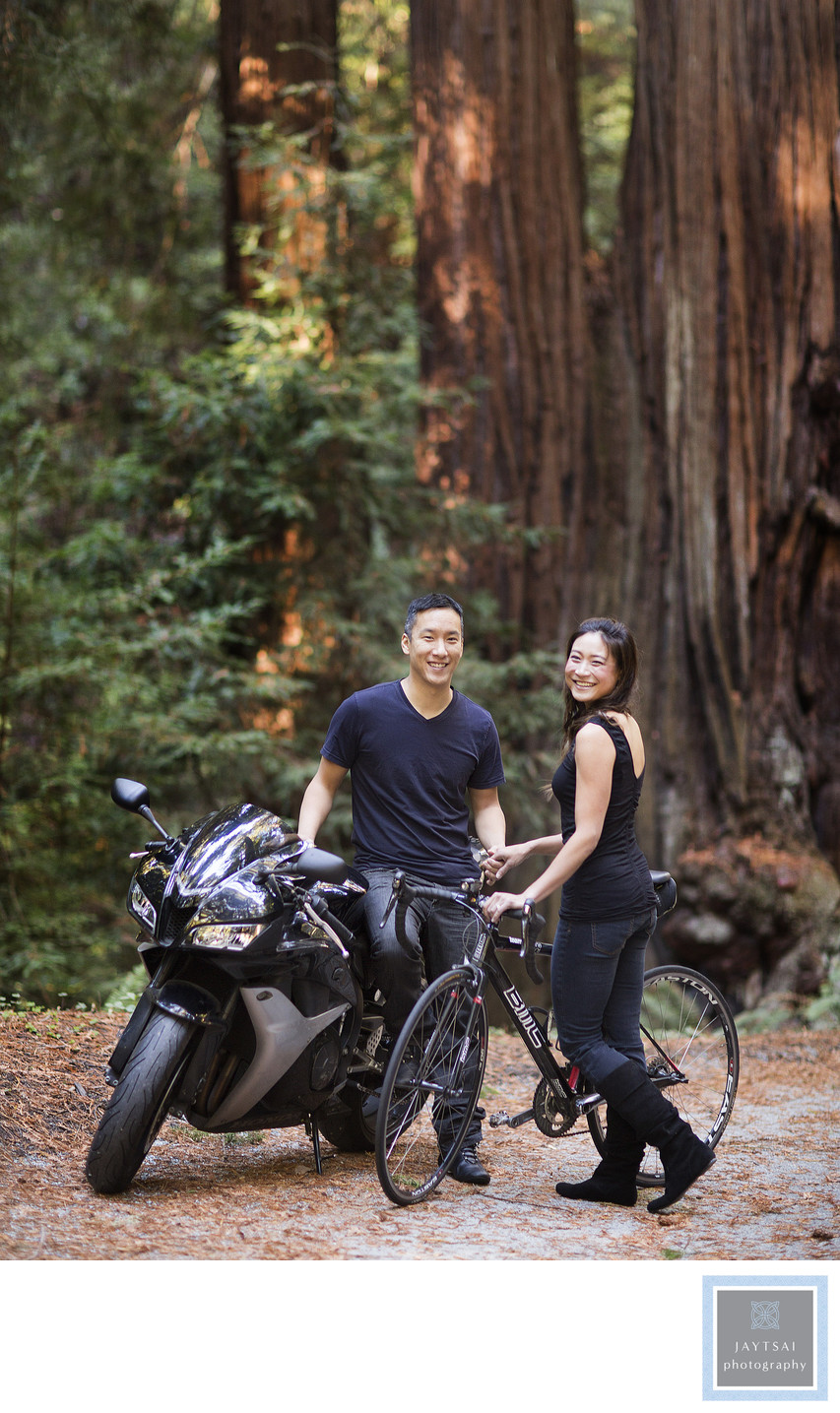 Redwood Forest Motorcycle Engagement Photographer