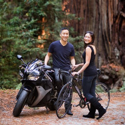 Redwood Forest Motorcycle Engagement Photographer