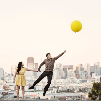 San Francisco Engagement Photographer Balloon Movie Up