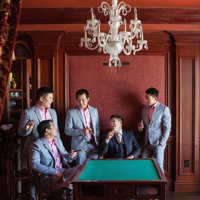 Groomsmen Sharing Cigars and Getting Ready