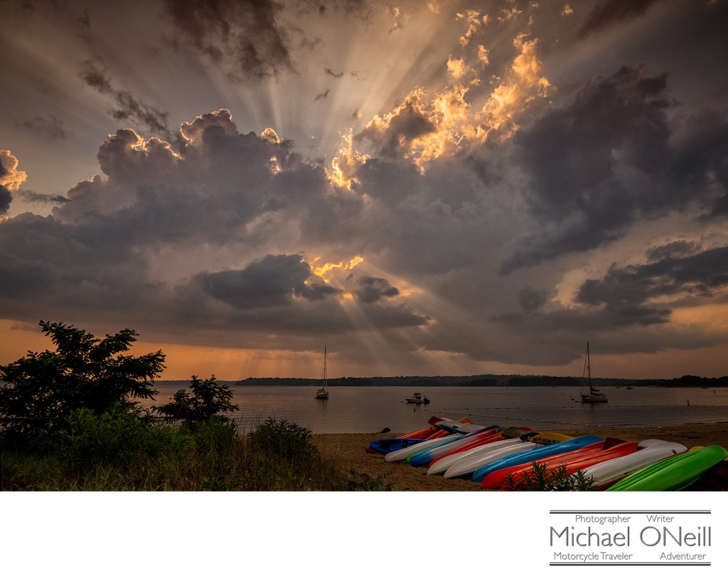 Storm Clouds and God Rays Sunbeams at Beach Northport NY Nature and Travel Photography