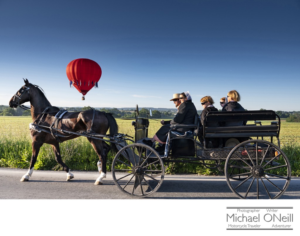 Amish Buggy Hot Air Balloon Picture Stock Travel Photography