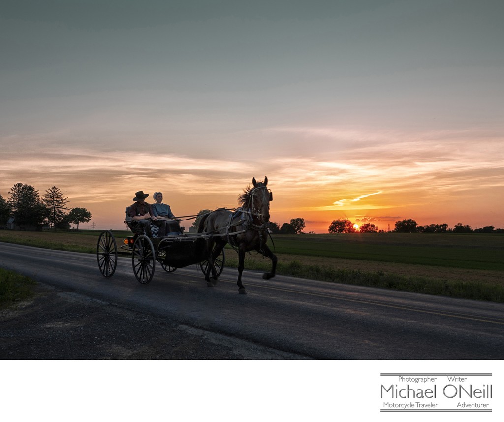 Amish Lifestyle Travel and Tourism Photographer Buggy at Sunset Photo