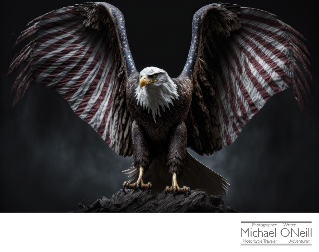 Image Composite Of An Eagle With It's Wings Emblazoned With The American Flag