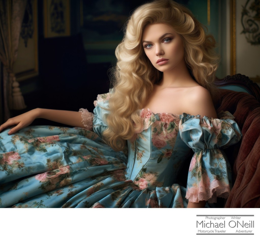 AI Glamour Image Of Elegant Model Seated In An Antique Chair