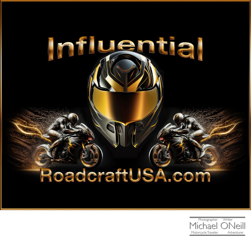 Computer Graphic Of Two Motorcycles And A Helmet With Advertising Text