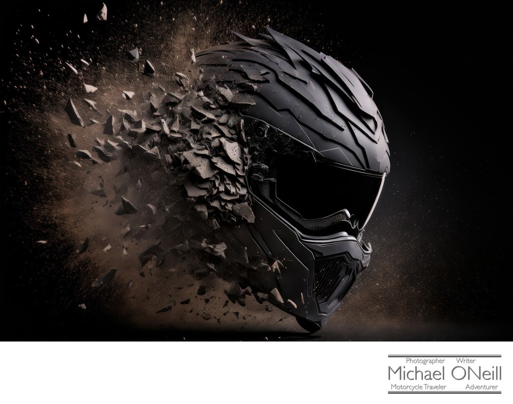 Computer Generated Special Effects Image Of A Racing Safety Helmet Shattering Into Pieces
