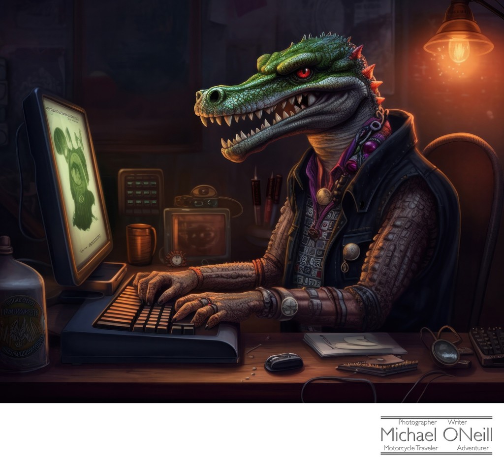 Keyboard Warrior • Anthropomorphic Illustration Of An Alligator Sitting At A computer Terminal