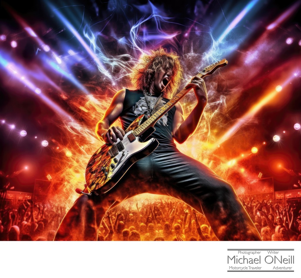Digital Illustration Of A Heavy Metal Guitarist On Stage At An Amazing Arena Concert
