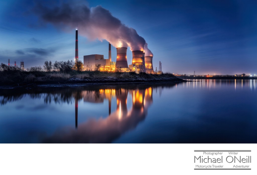 Power To The People • A Power Plant At Dawn On The Banks Of A River