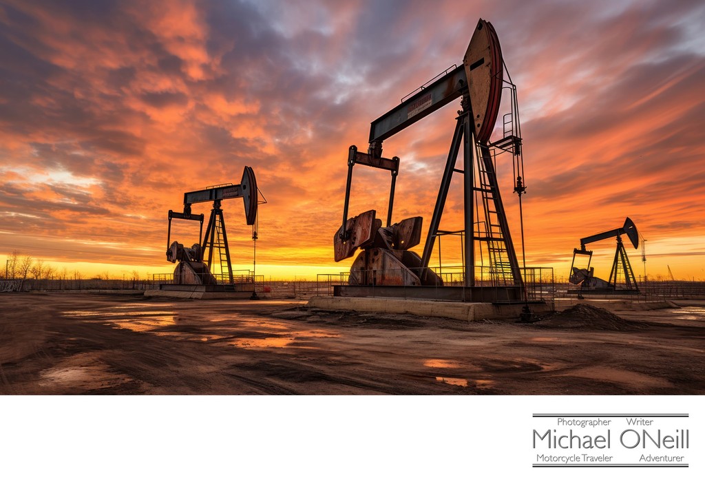 Oil Derricks At Sunrise In Oklahoma Oil Fields