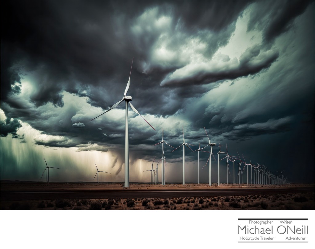 An Intense Storm Approaches A Wind Farm On The Plains