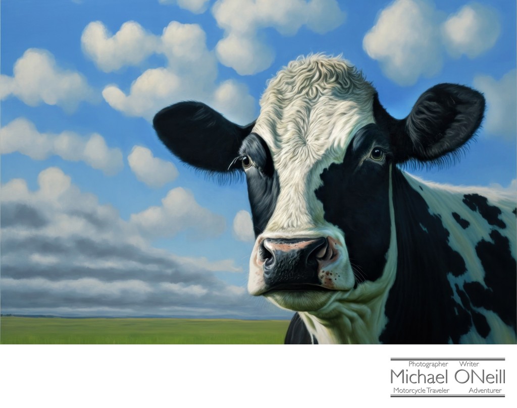 Illustration Of A Friendly Cow Face-To-Face On A Sunny Day