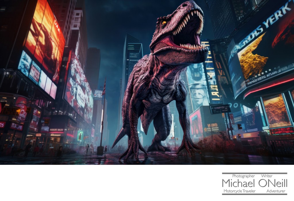 T-Rex Dinosaur Haunts Times Square In New York City