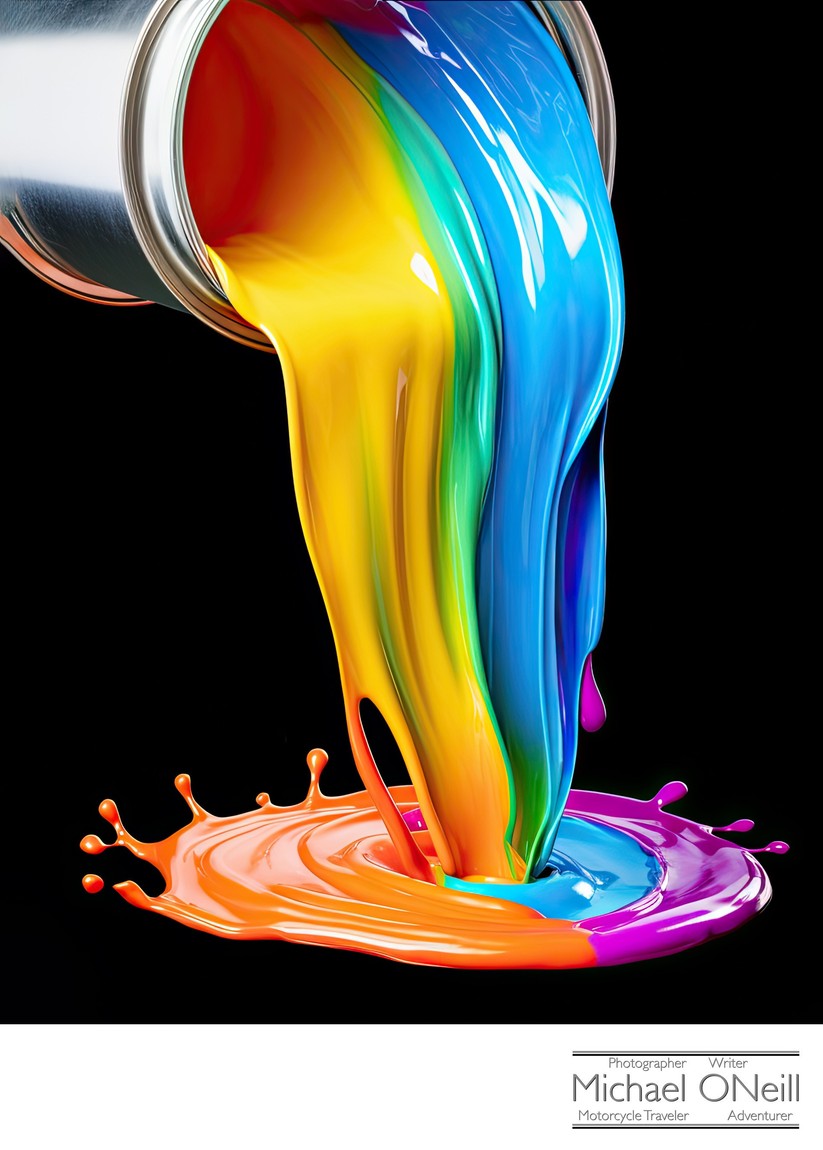 Rainbow-Colored Paint Flows From A Paint Can
