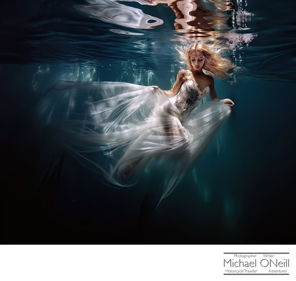 Underwater Glamour Photograph Of A Bride In A Swimming Pool