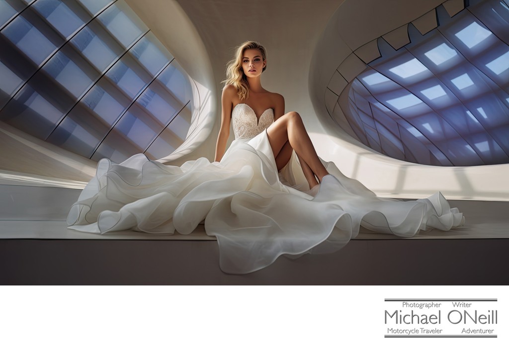 Glamour Bridal Portrait In High-Tech Architectural Environment