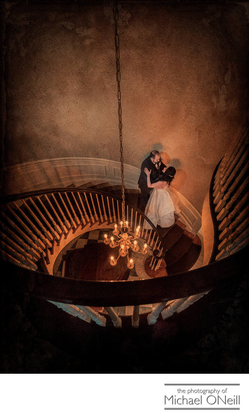 Royalton Mansion Spiral Staircase Wedding Photo LI