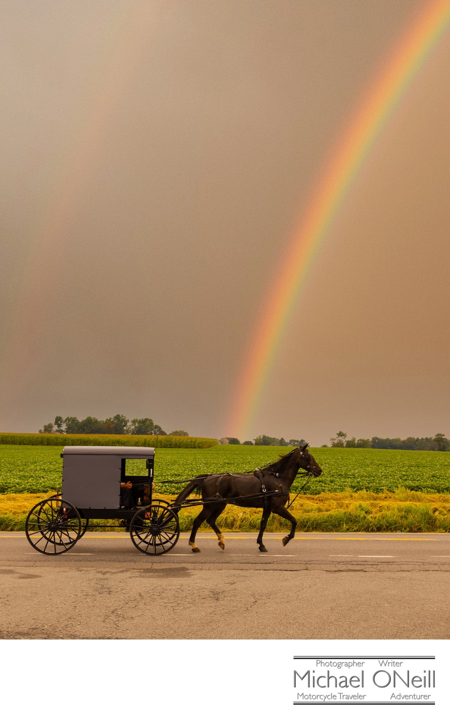 Amish Lifestyle Photographer Buggy and Rainbow Pennsylvania Dutch Region
