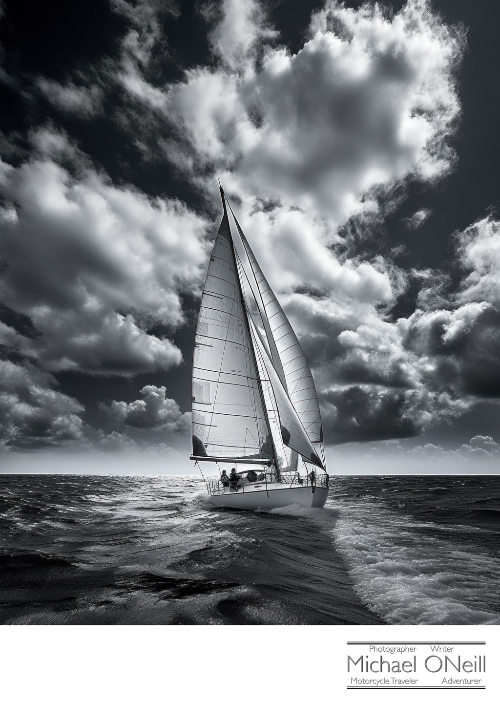 Black And White Infrared Image Of A Sailing Sloop At Sea