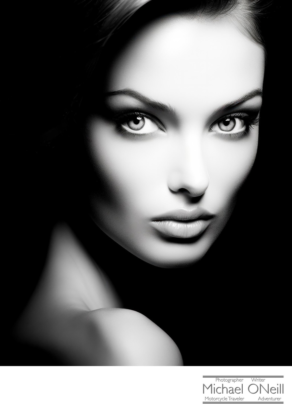 Stunning High Contrast Black And White Female Fashion Model's Headshot Portrait