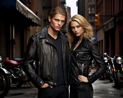 Men's And Women's Leather Biker Wear Pictures