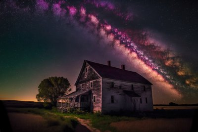 Composite Image Of An Abandoned Farmhouse Under The Milky Way