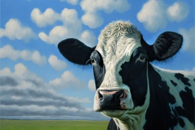 Illustration Of A Friendly Cow Face-To-Face On A Sunny Day