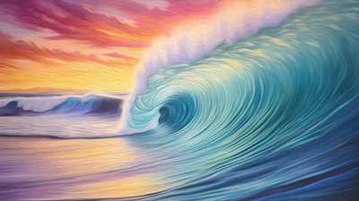 Watercolor Illustration Of A Pastel Ocean Wave At Sunset