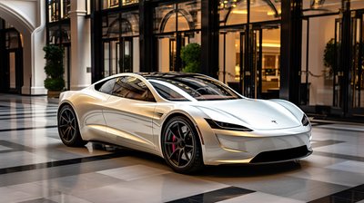 Tesla Sports Coupe In Elegant Surroundings