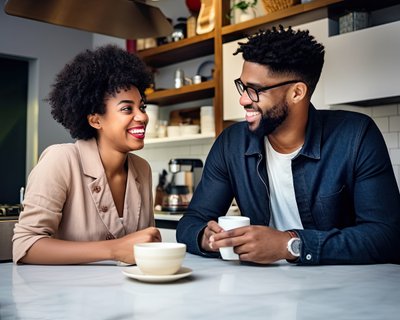 African-American Couple Enjoying Their Morning Coffee