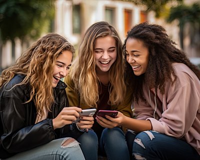 Three Teenage Girls Enjoying The Content On Their Smartphones