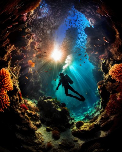 Scuba Diver Explores A Breathtaking Coral Reef