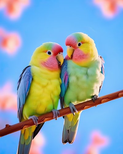 An Adorable Pair Of Colorful Parakeets