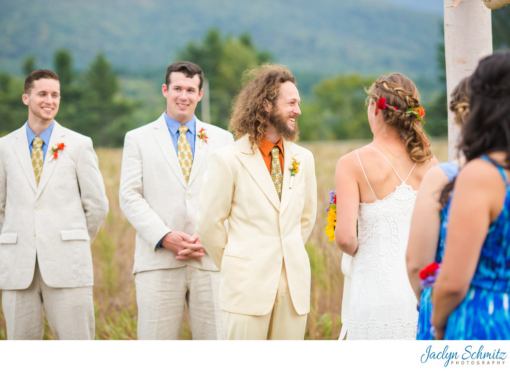 Orange and blue groomsmen color accents