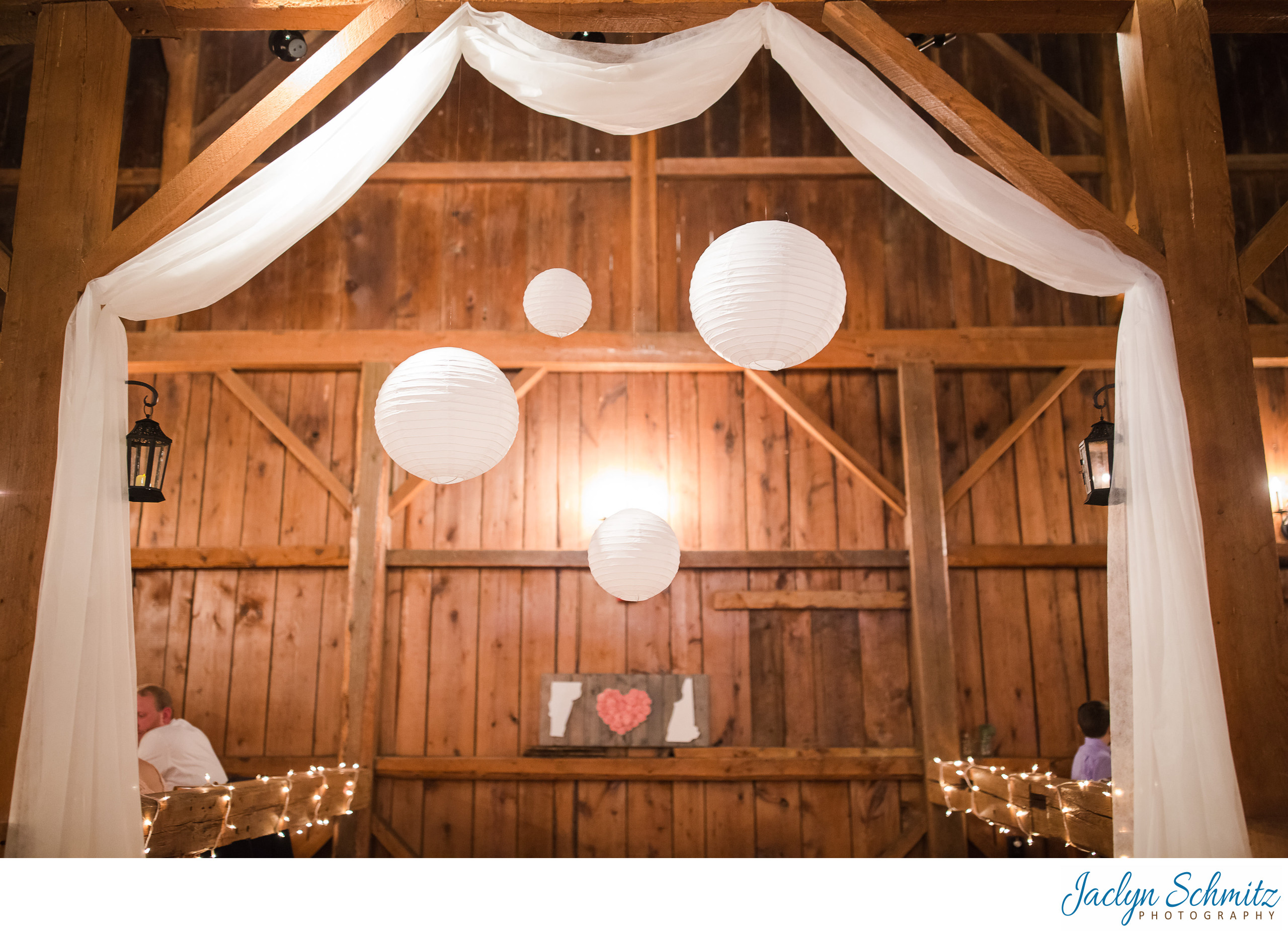 Wedding with white drapery barn rafters - Second & Associate Wedding ...