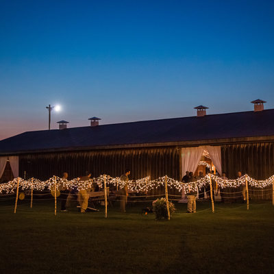 Franklin County Field Days barn at twilight