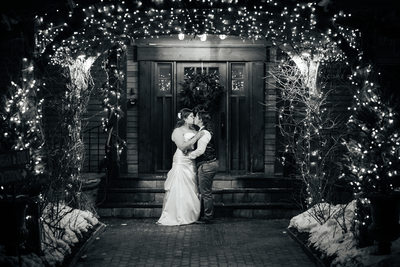 Twinkle lights wedding portrait